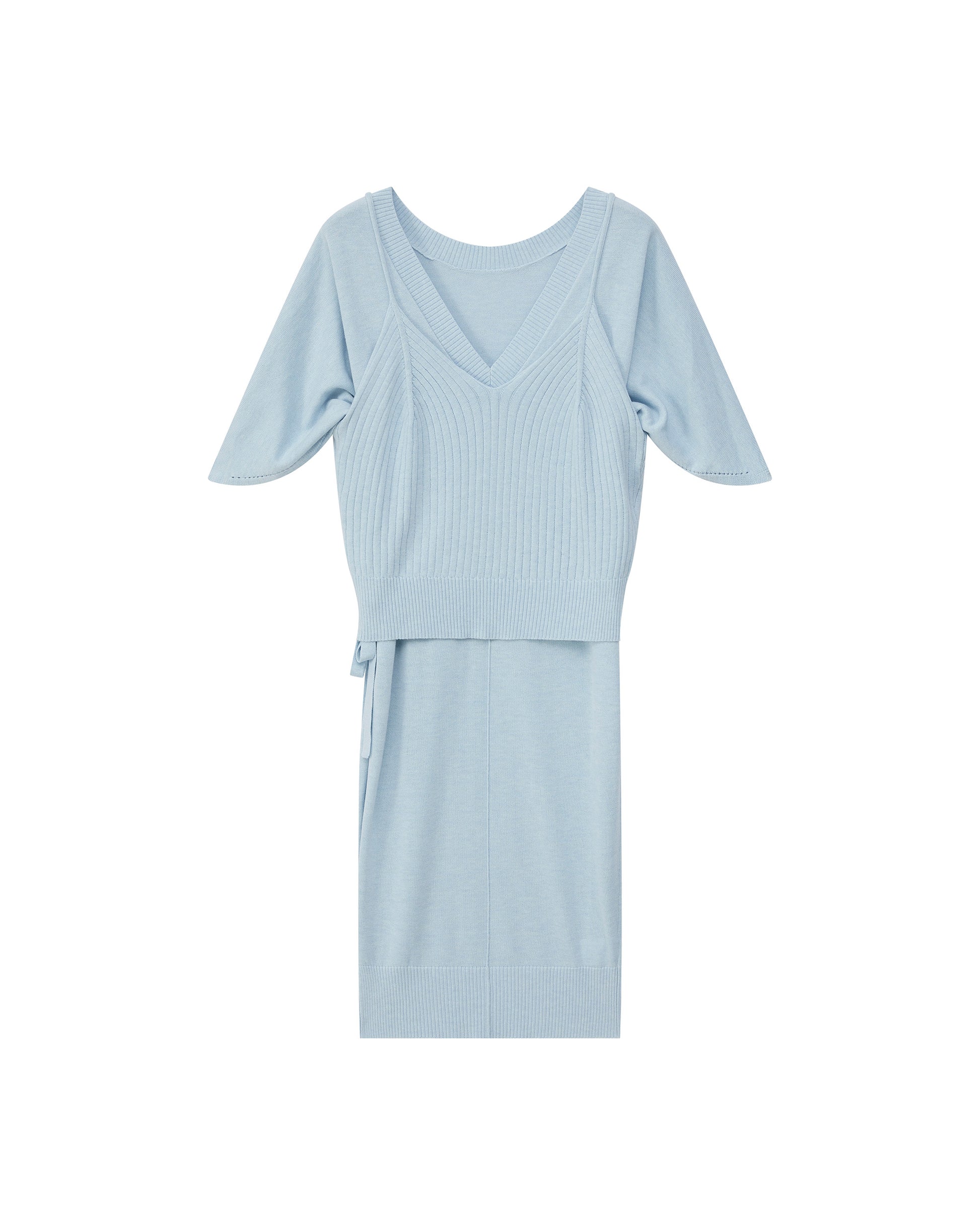 DOUBLE-LAYER DRAPED TIE DRESS