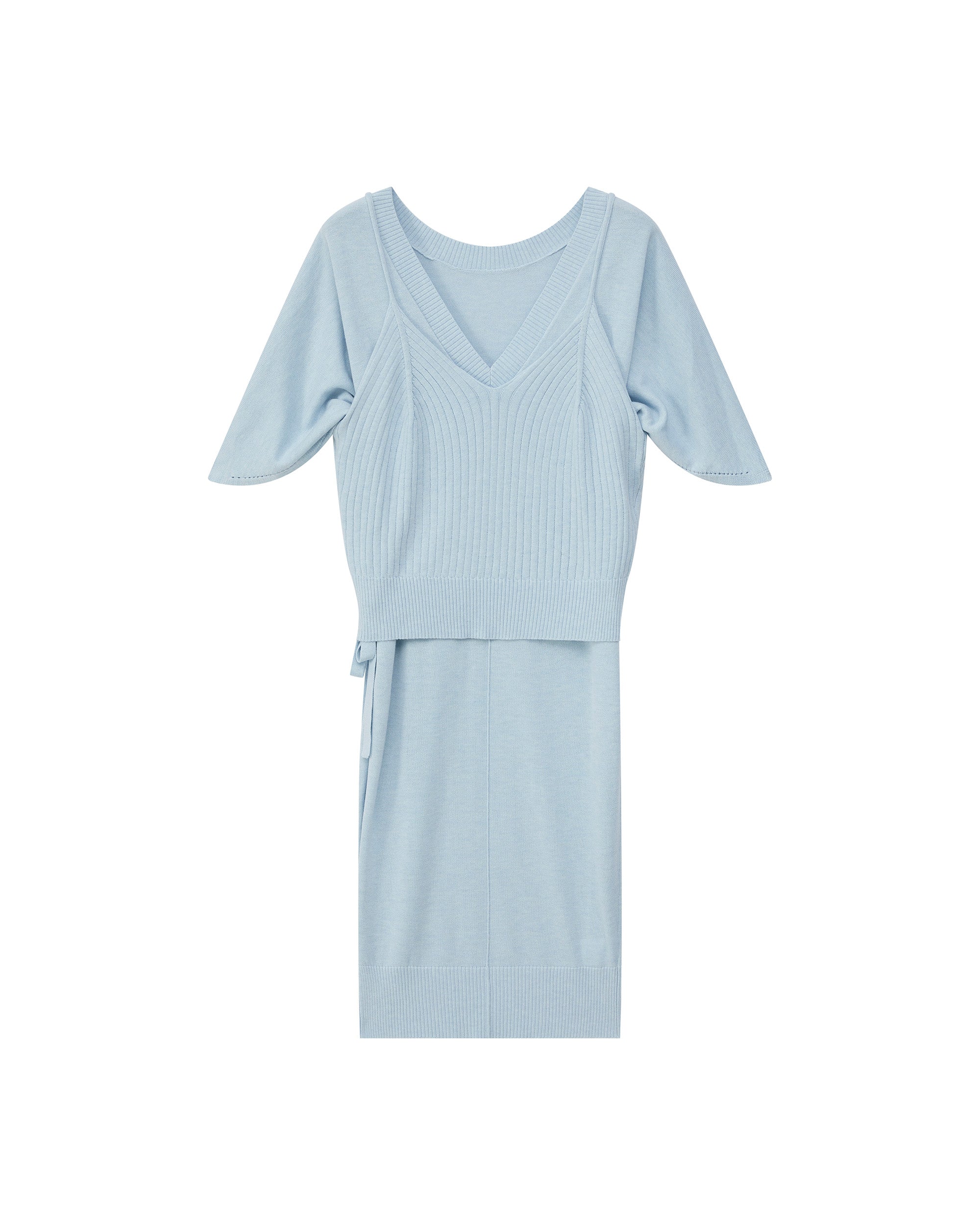 DOUBLE-LAYER DRAPED TIE DRESS