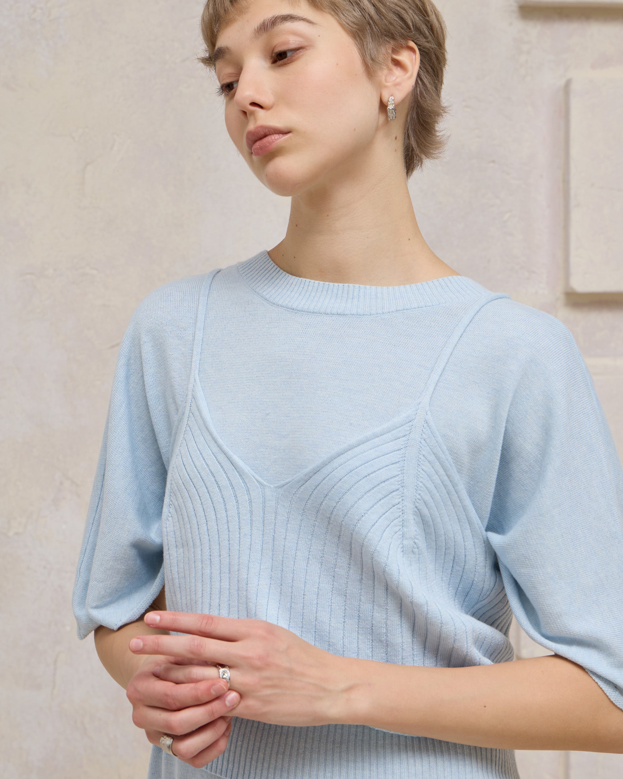 DOUBLE-LAYER DRAPED TIE DRESS