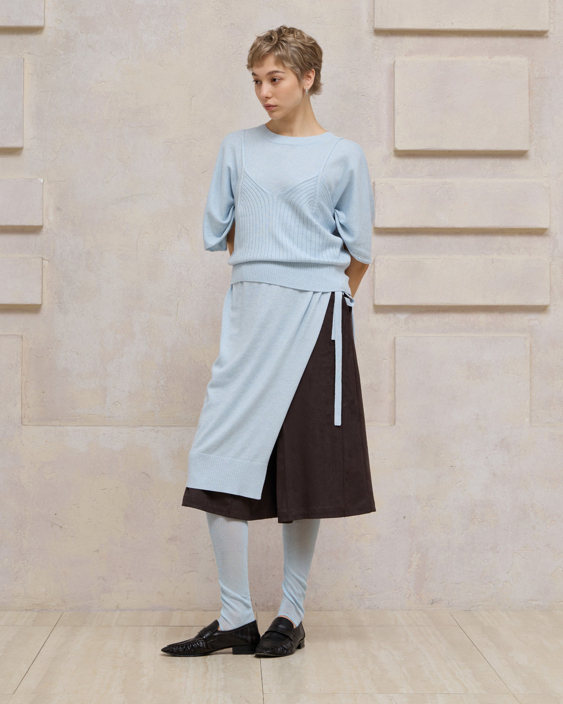 DOUBLE-LAYER DRAPED TIE DRESS