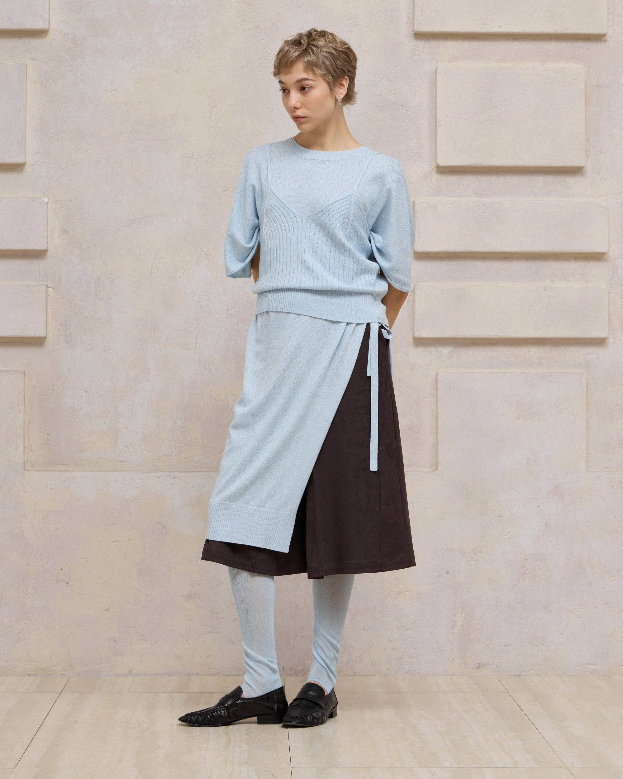 DOUBLE-LAYER DRAPED TIE DRESS