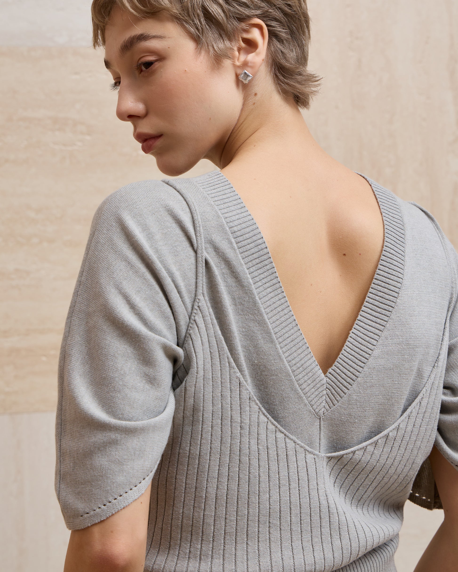 DOUBLE-LAYER DRAPED TIE DRESS