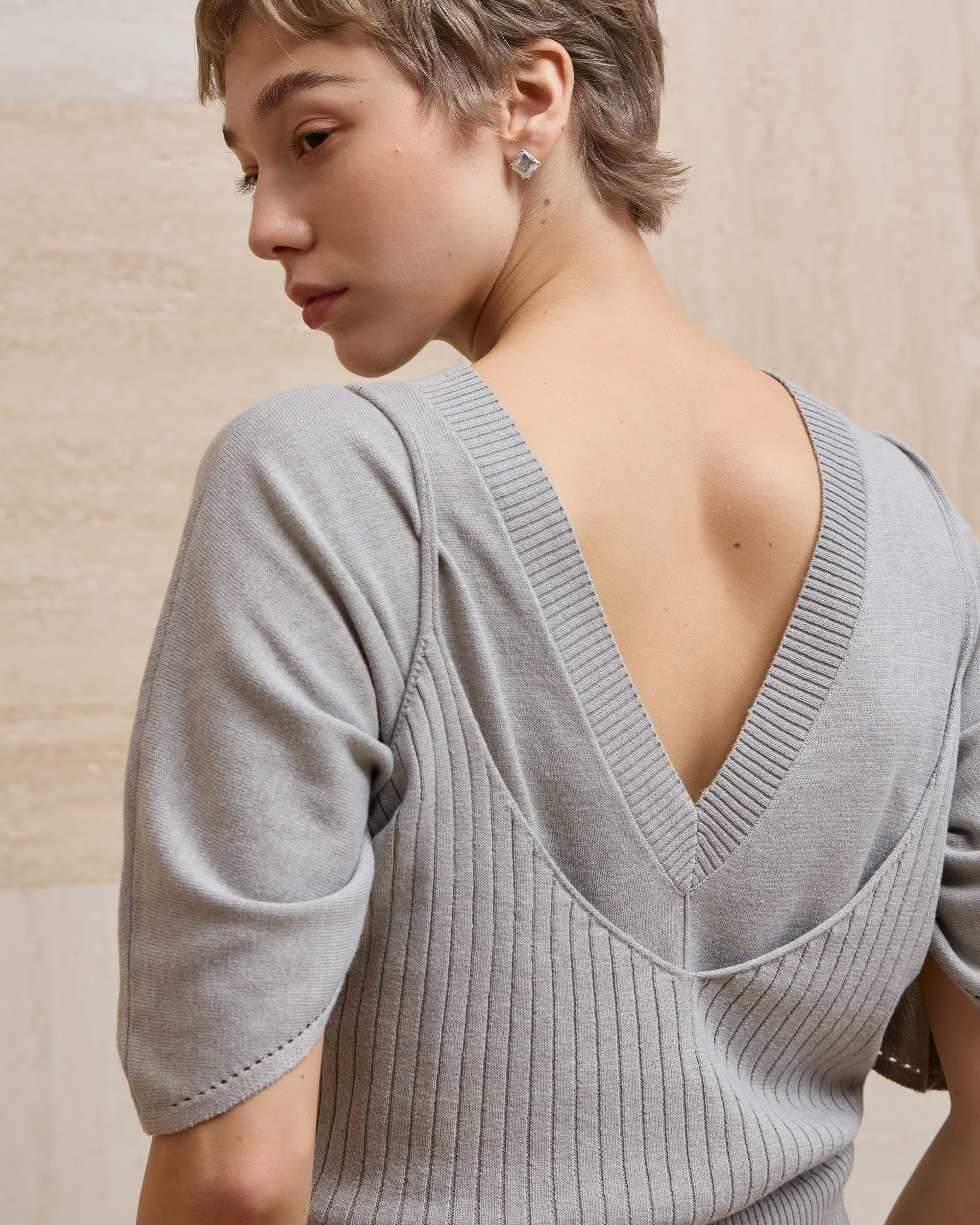 DOUBLE-LAYER DRAPED TIE DRESS