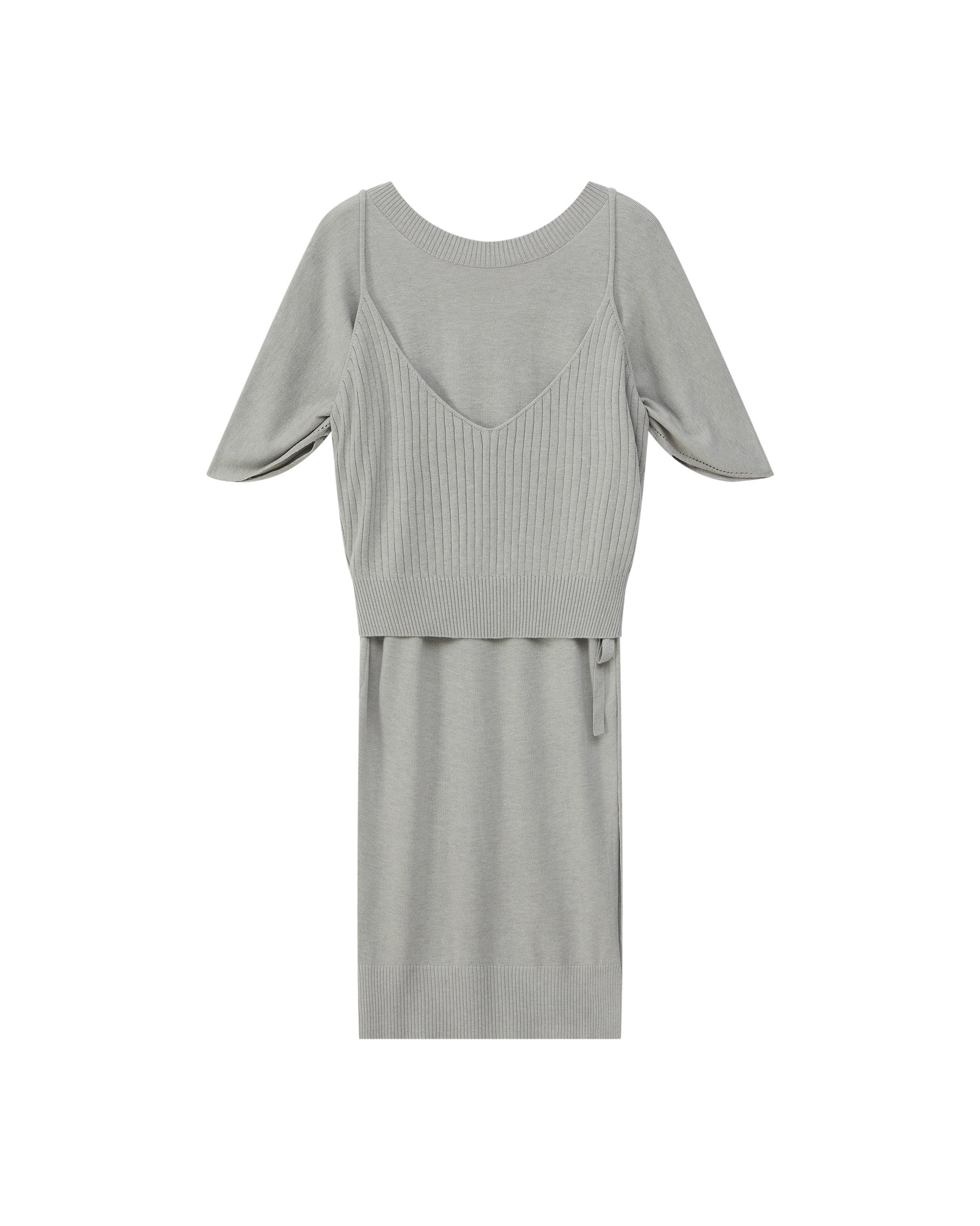 DOUBLE-LAYER DRAPED TIE DRESS