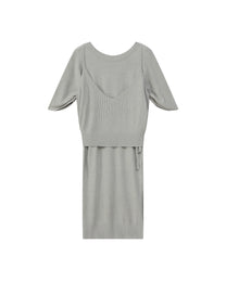 DOUBLE-LAYER DRAPED TIE DRESS