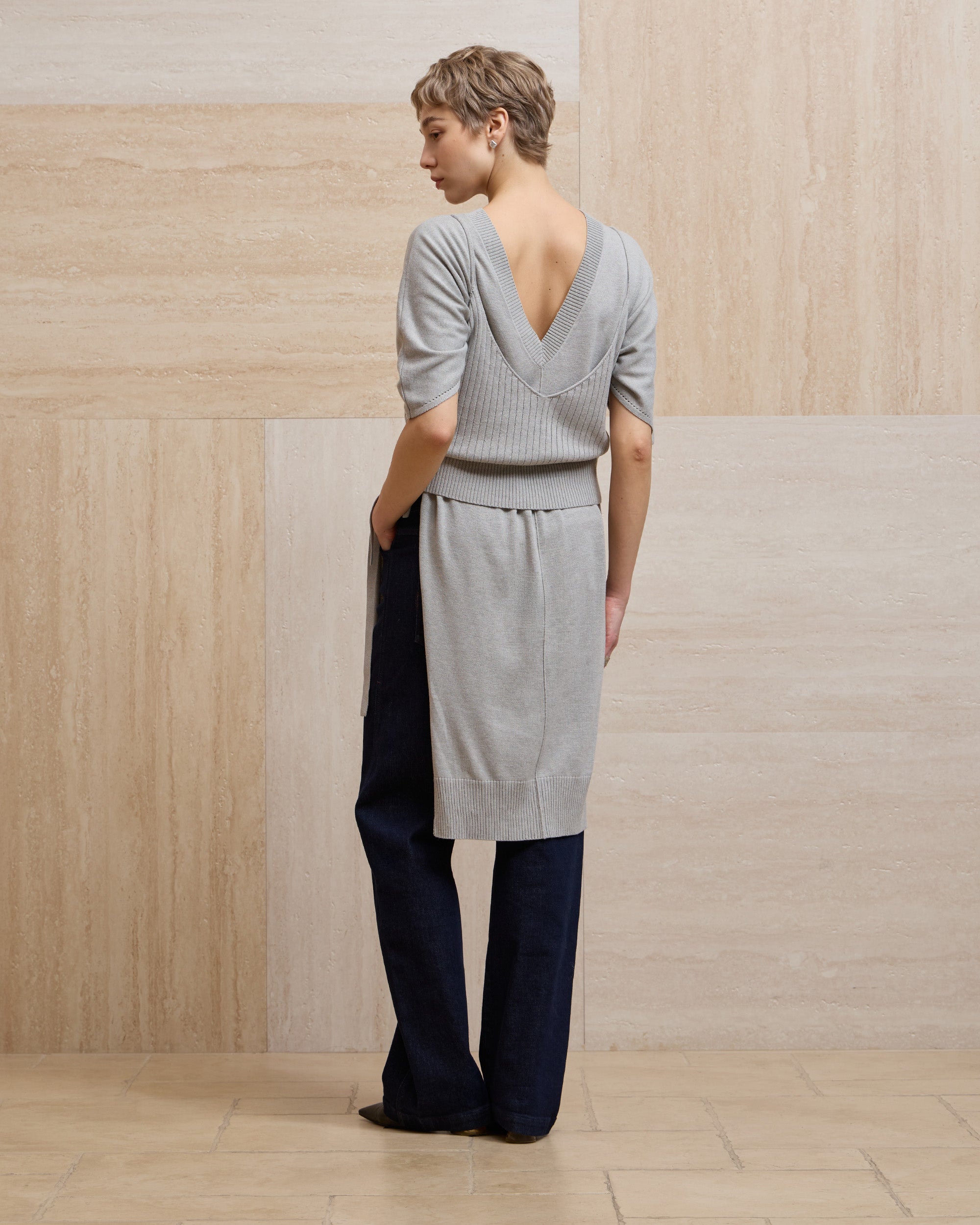 DOUBLE-LAYER DRAPED TIE DRESS