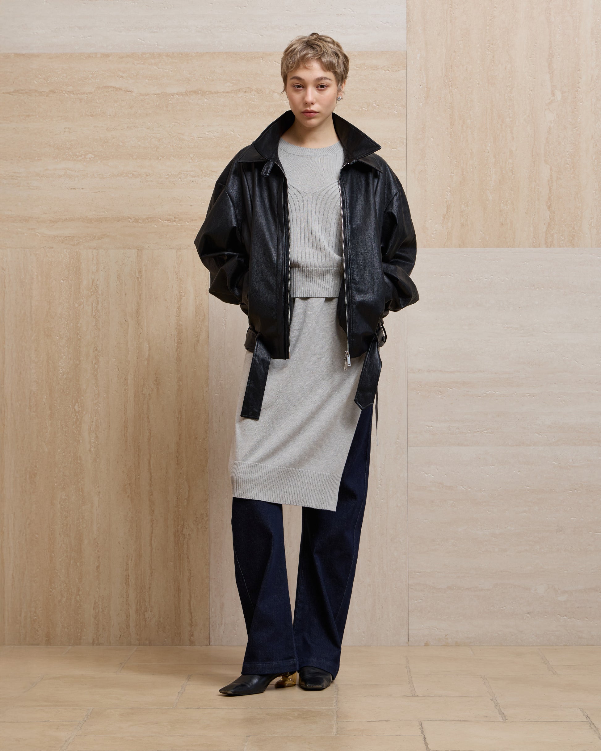 DOUBLE-LAYER DRAPED TIE DRESS