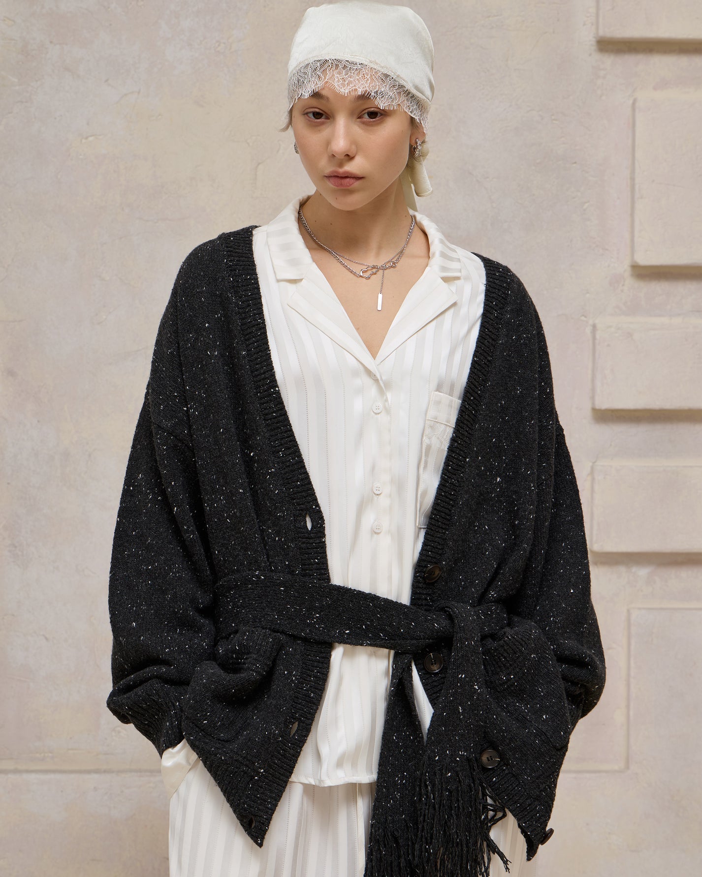 SLOUCHY FRINGED CARDIGAN