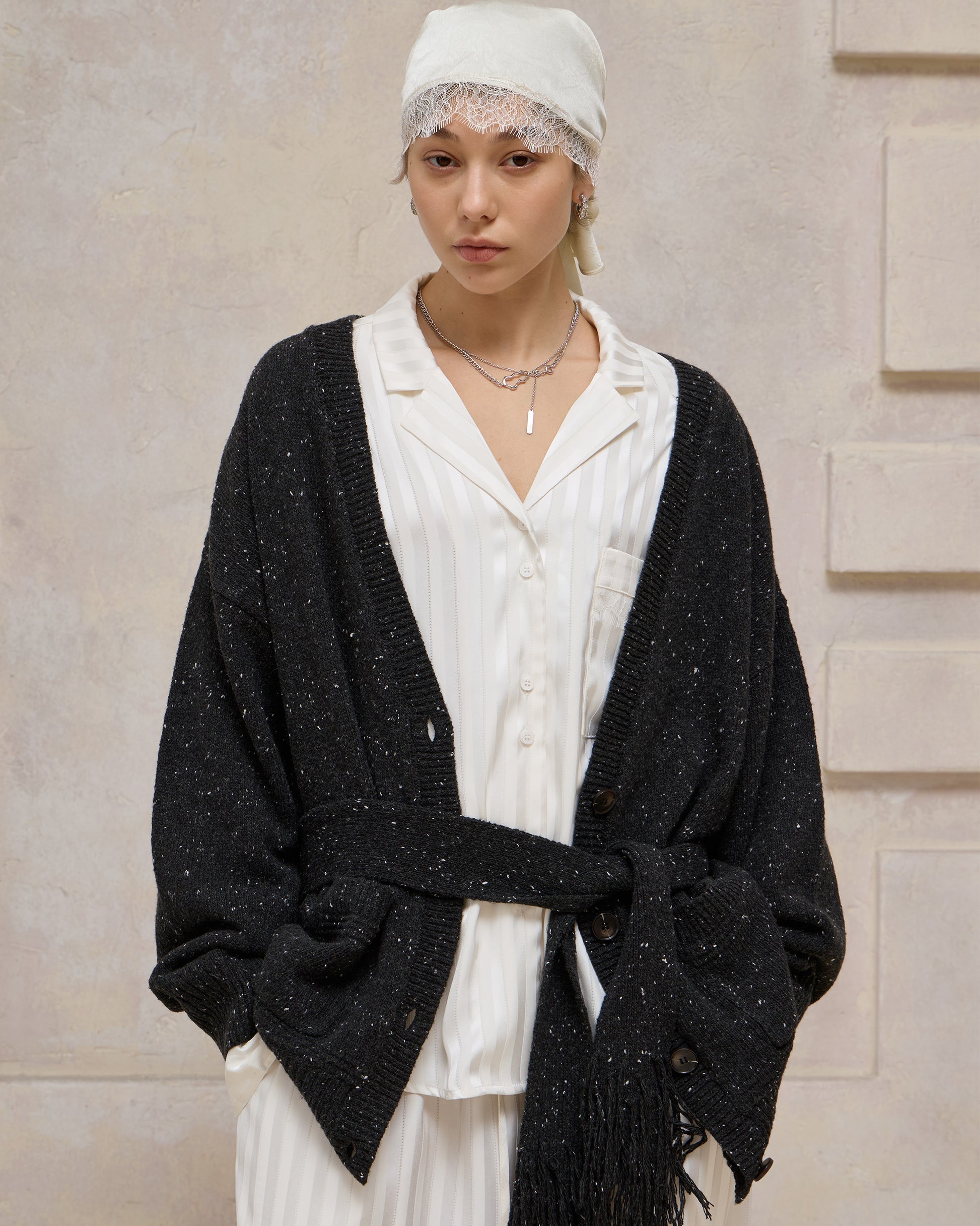 SLOUCHY FRINGED CARDIGAN