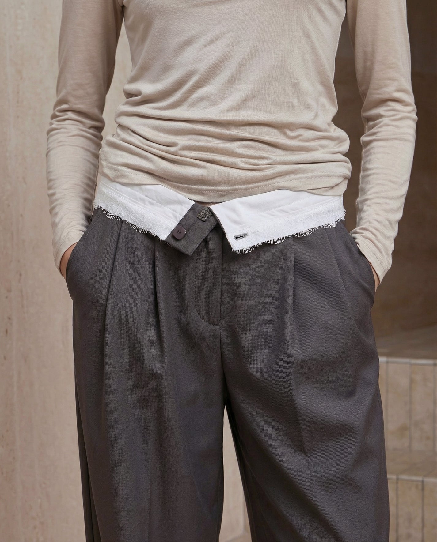 FOLD-OVER LACE PANTS