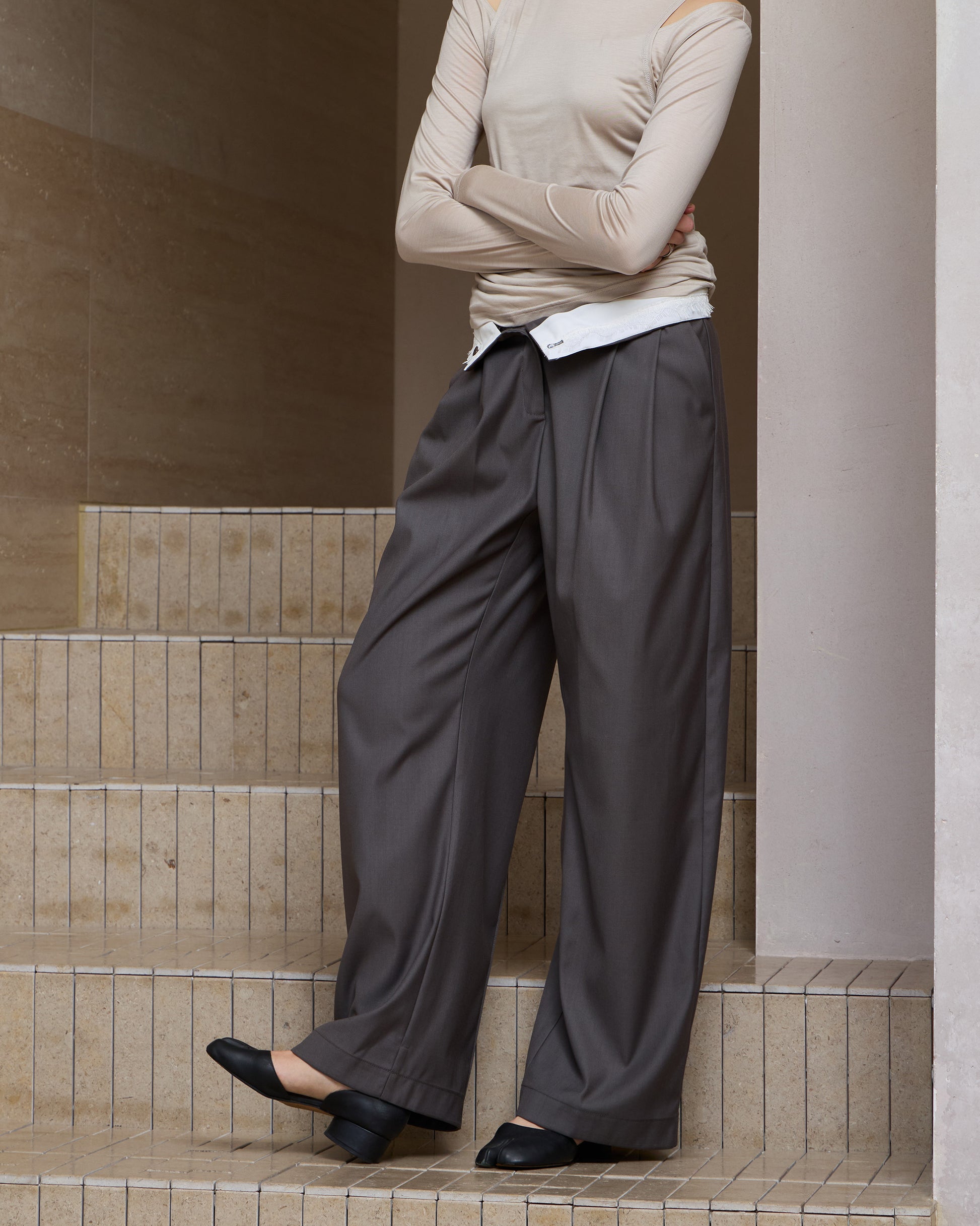 FOLD-OVER LACE PANTS