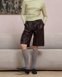PLEATED FAUX LEATHER SHORTS