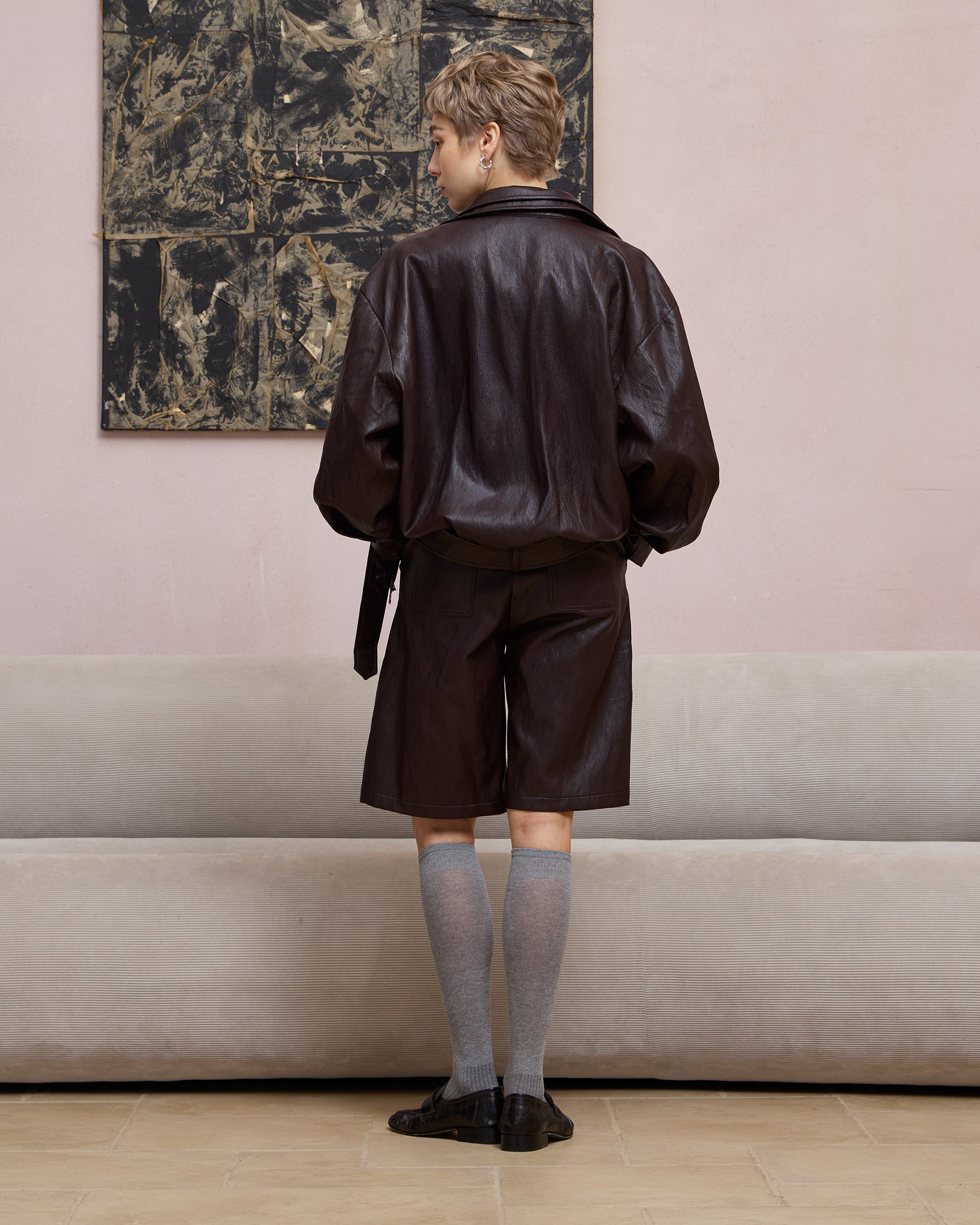 PLEATED FAUX LEATHER SHORTS