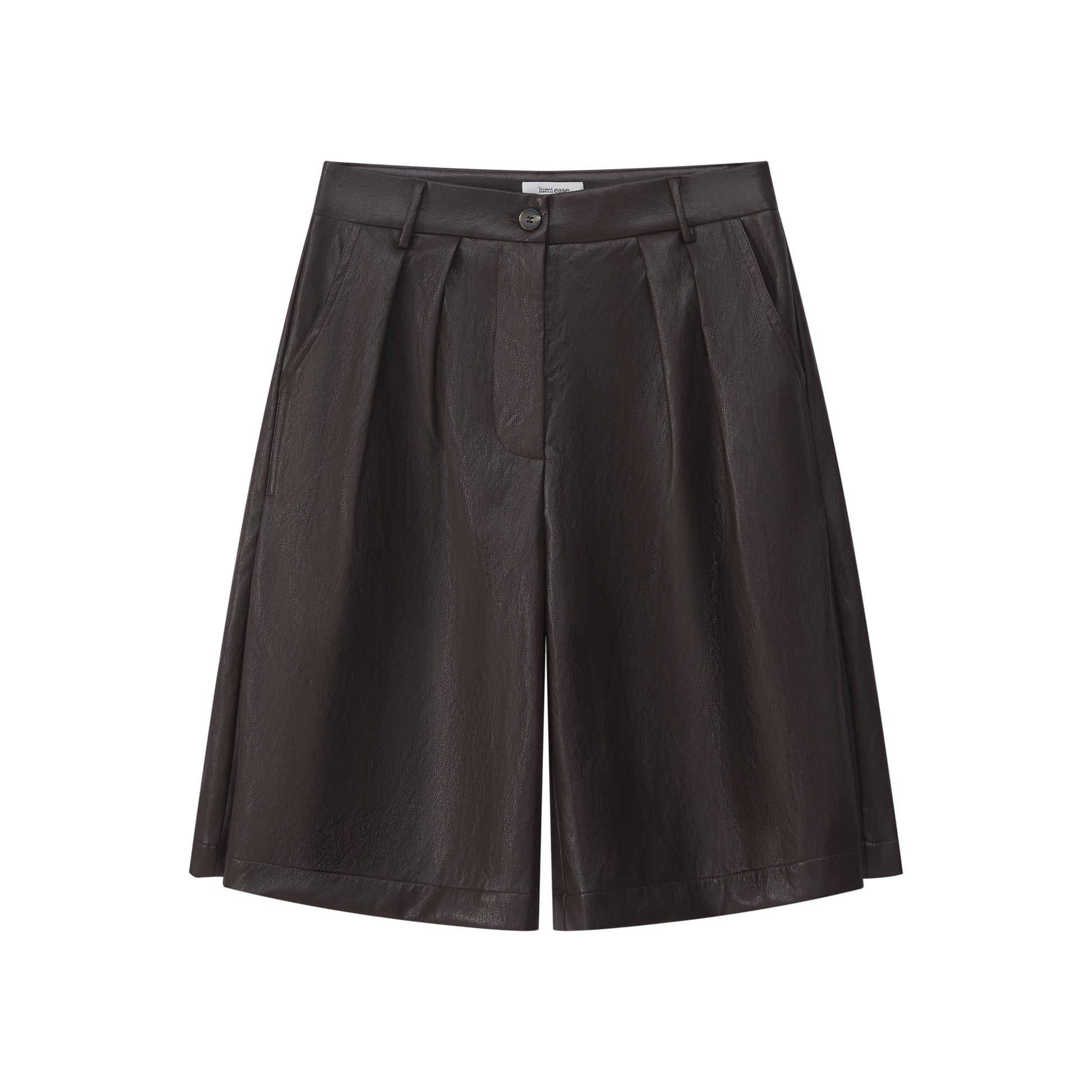 PLEATED FAUX LEATHER SHORTS