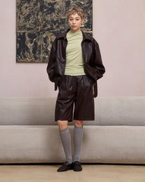 PLEATED FAUX LEATHER SHORTS