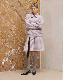 PLEATED FAUX LEATHER SHORTS