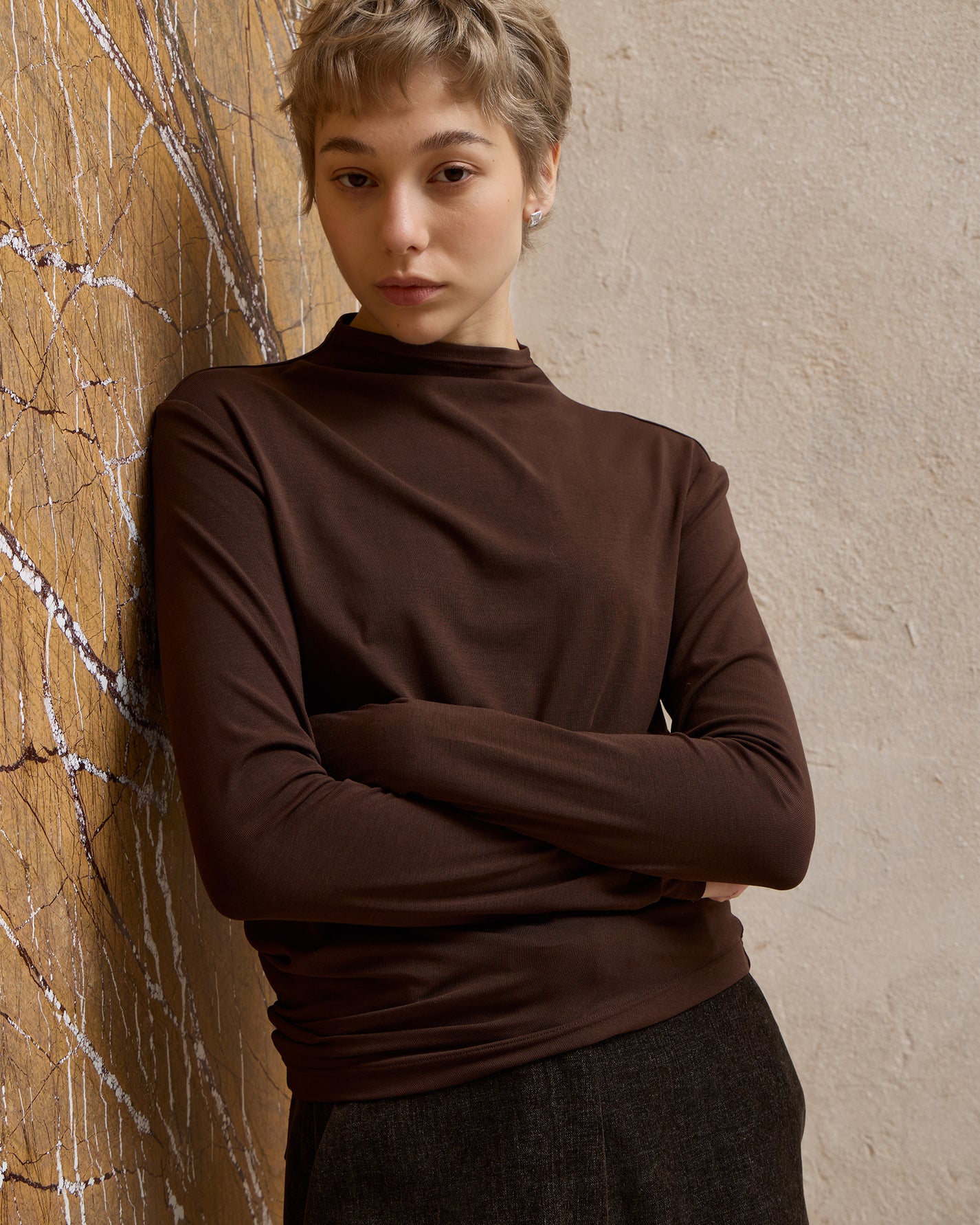 TWISTED MOCK NECK TOP