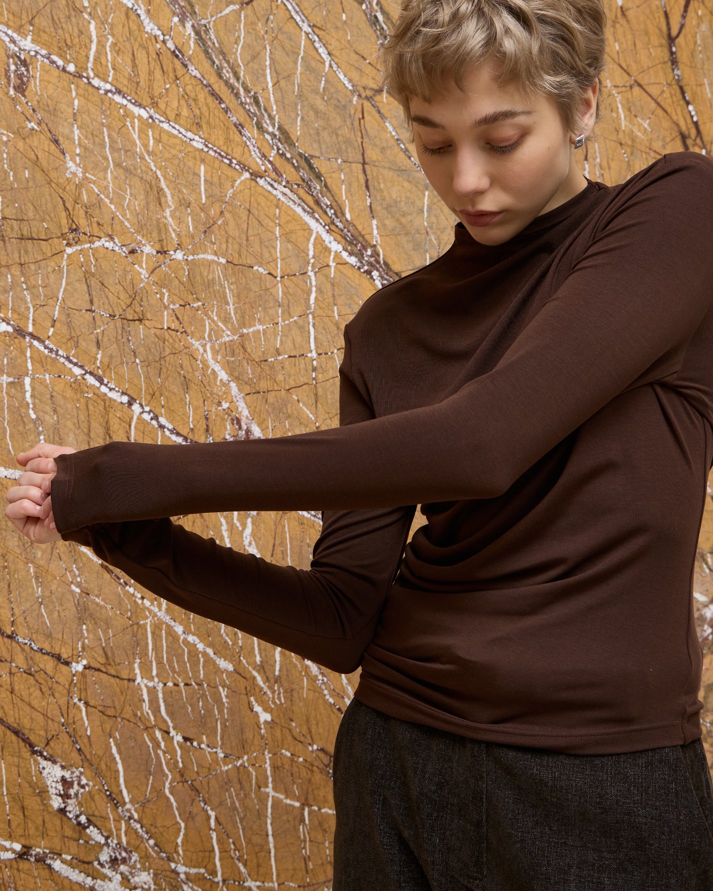 TWISTED MOCK NECK TOP