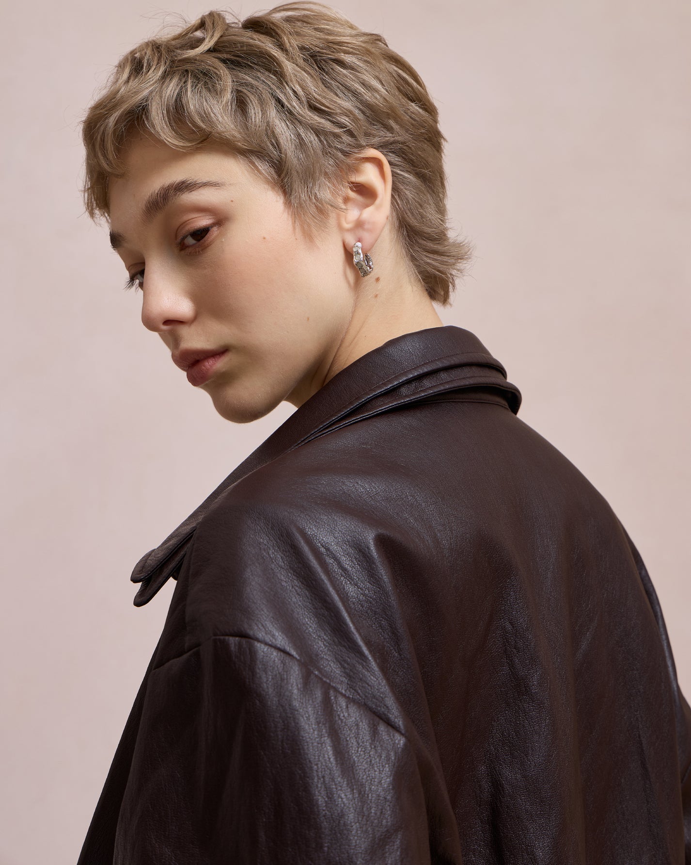 LAYERED COLLAR FAUX LEATHER JACKET