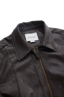 LAYERED COLLAR FAUX LEATHER JACKET