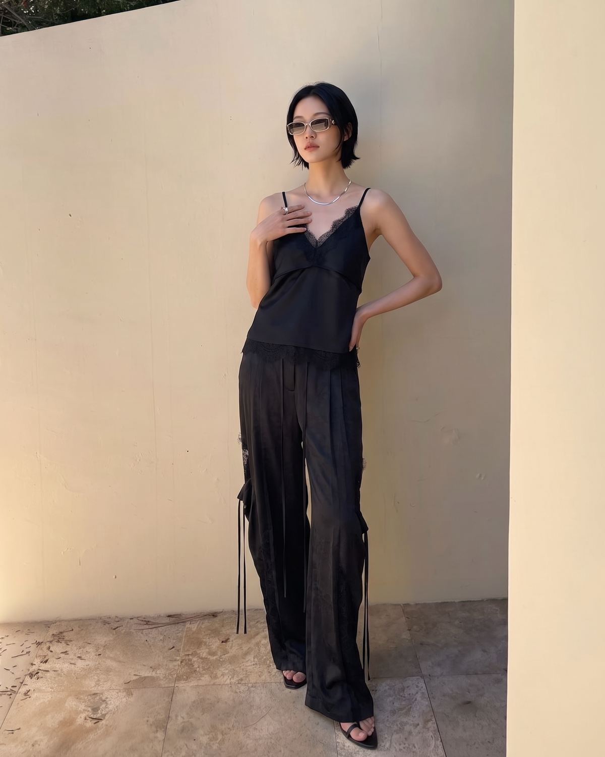 LACE SATIN CARGO PANTS
