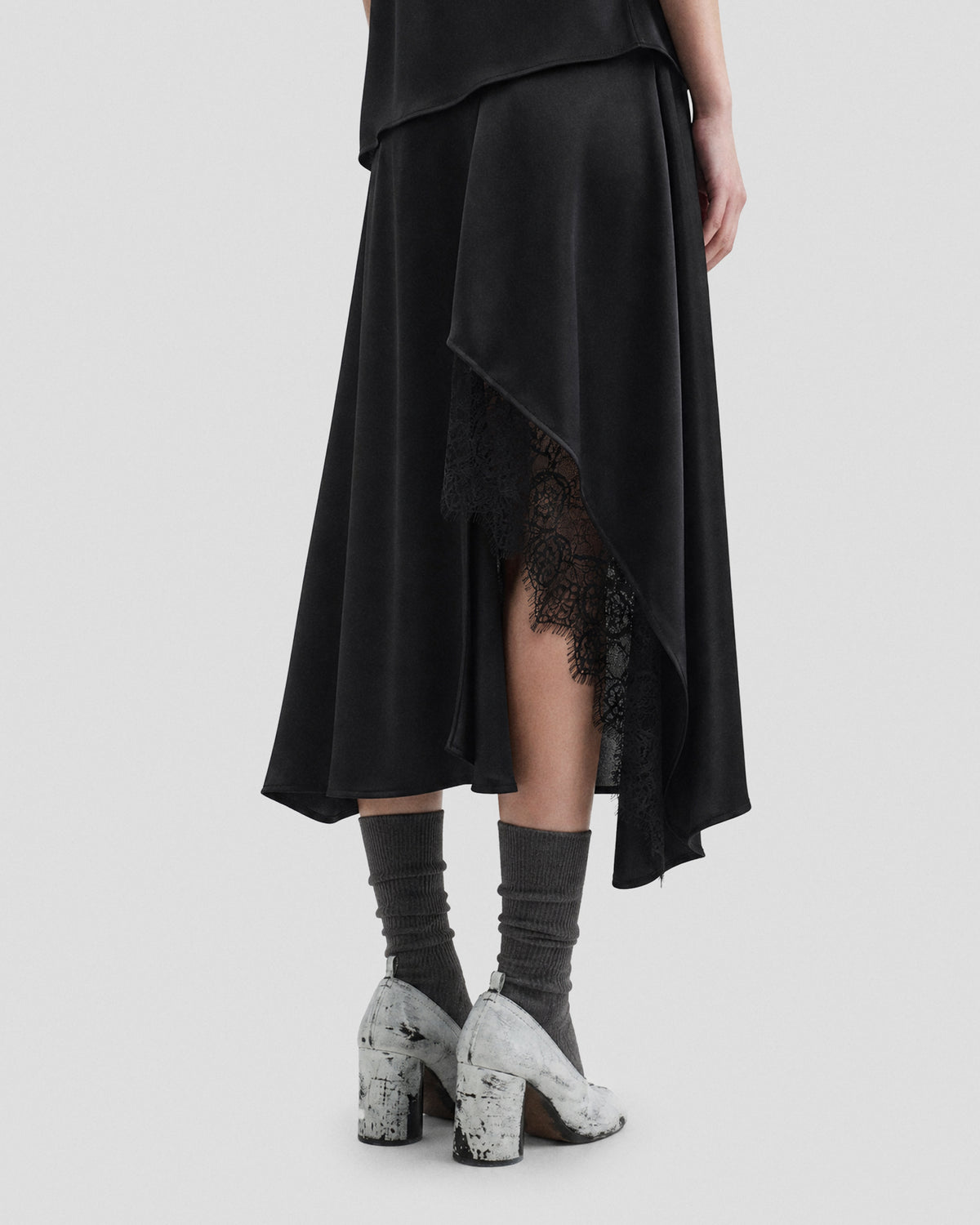 SATIN IRREGULAR LACE LAYERED SKIRT