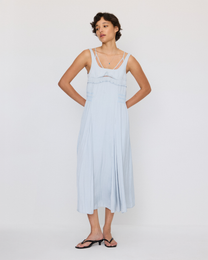 DOUBLE LAYER LACE PINTUCK SATIN DRESS