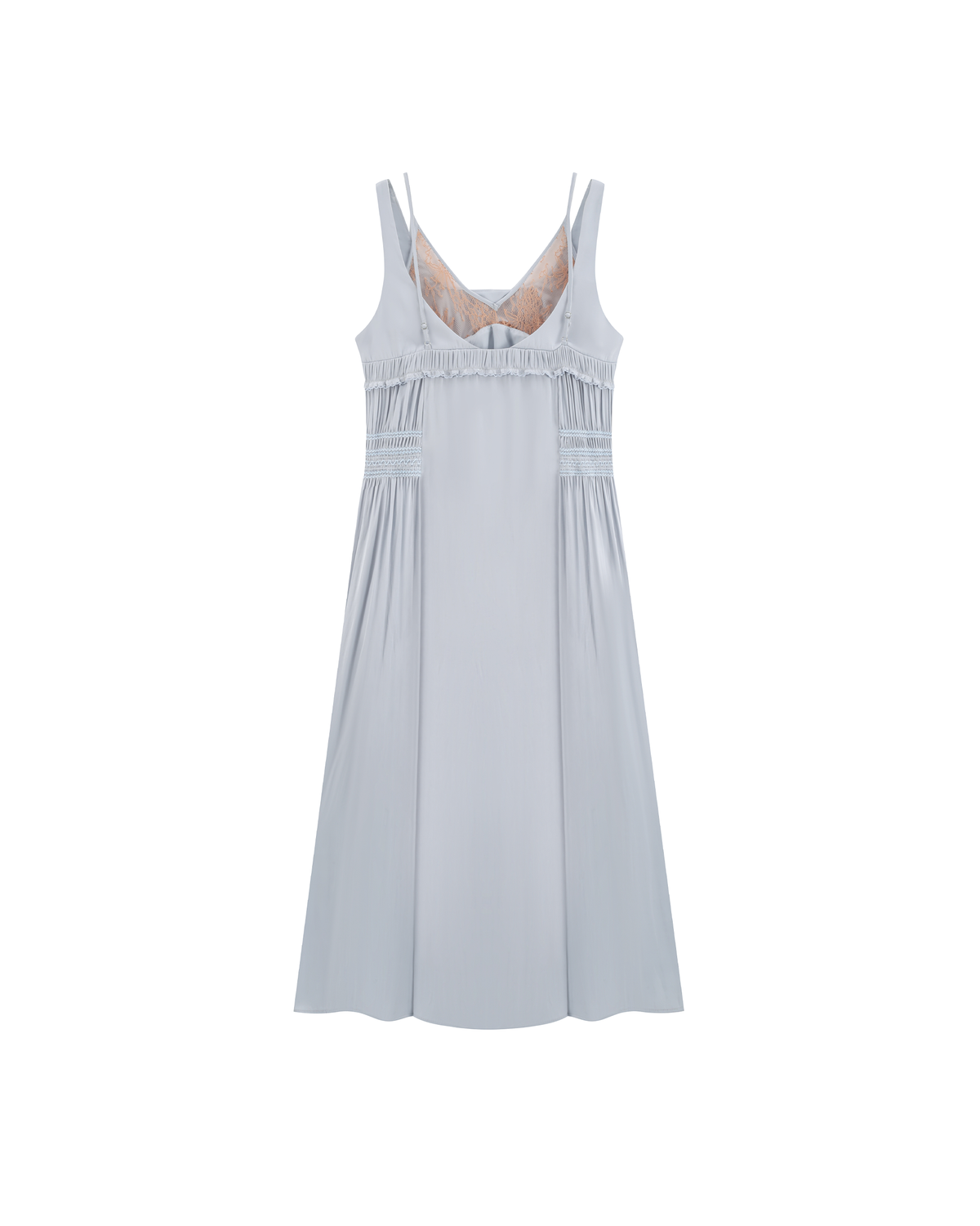 DOUBLE LAYER LACE PINTUCK SATIN DRESS