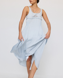 DOUBLE LAYER LACE PINTUCK SATIN DRESS