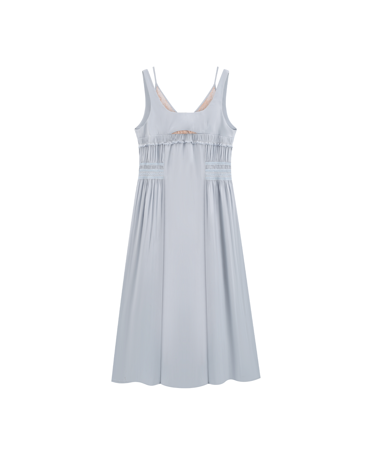 DOUBLE LAYER LACE PINTUCK SATIN DRESS