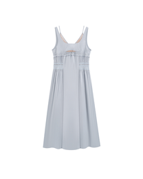DOUBLE LAYER LACE PINTUCK SATIN DRESS
