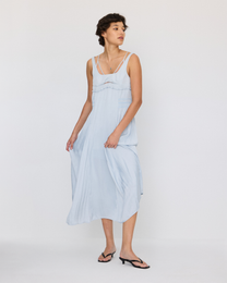DOUBLE LAYER LACE PINTUCK SATIN DRESS