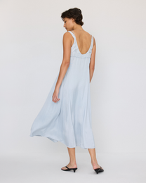 DOUBLE LAYER LACE PINTUCK SATIN DRESS