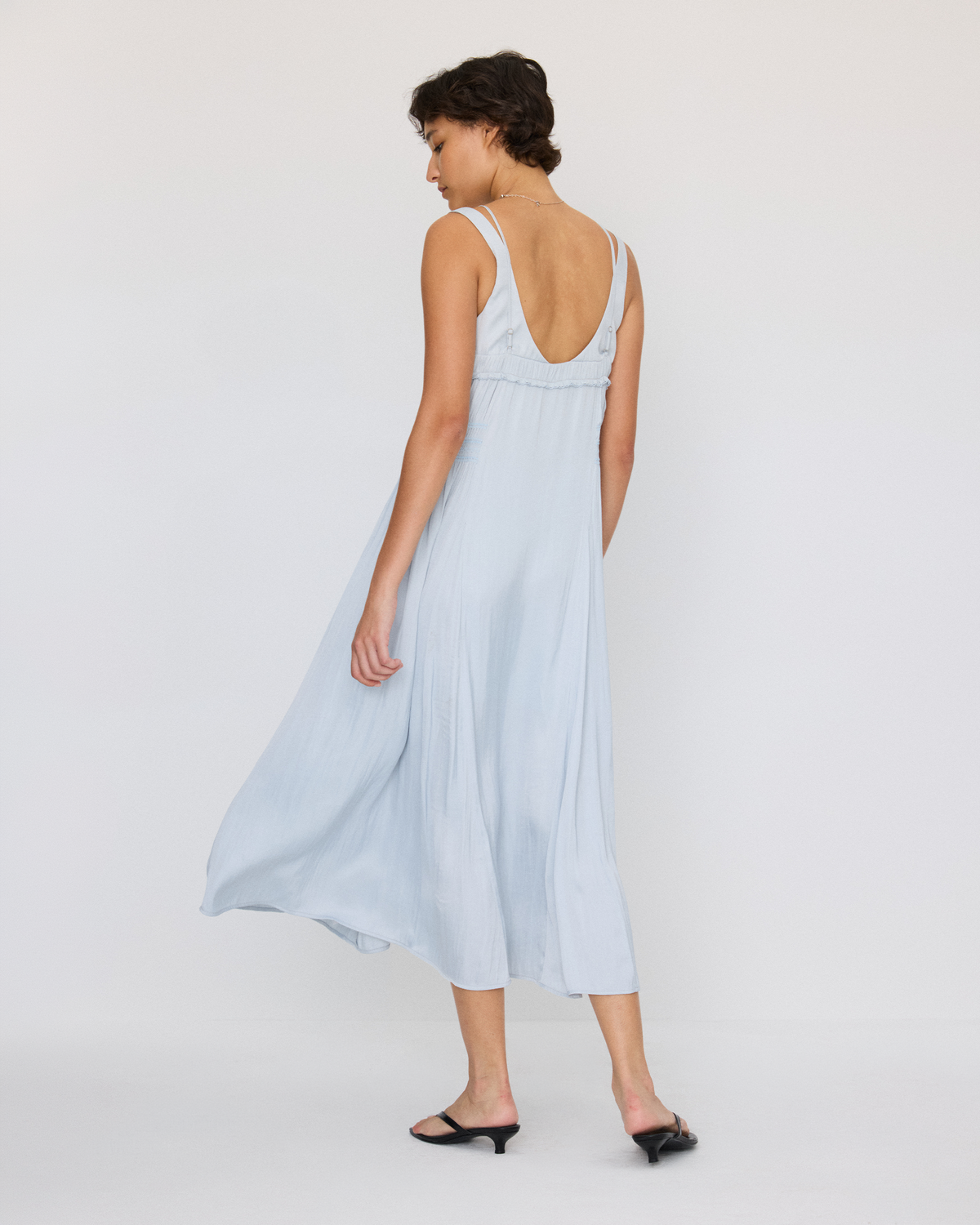 DOUBLE LAYER LACE PINTUCK SATIN DRESS