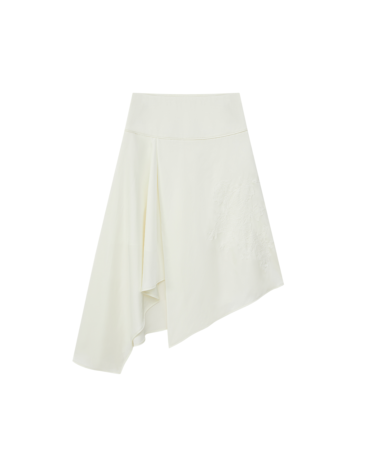 DRAPED EMBROIDERED ASYMMETRIC SKIRT