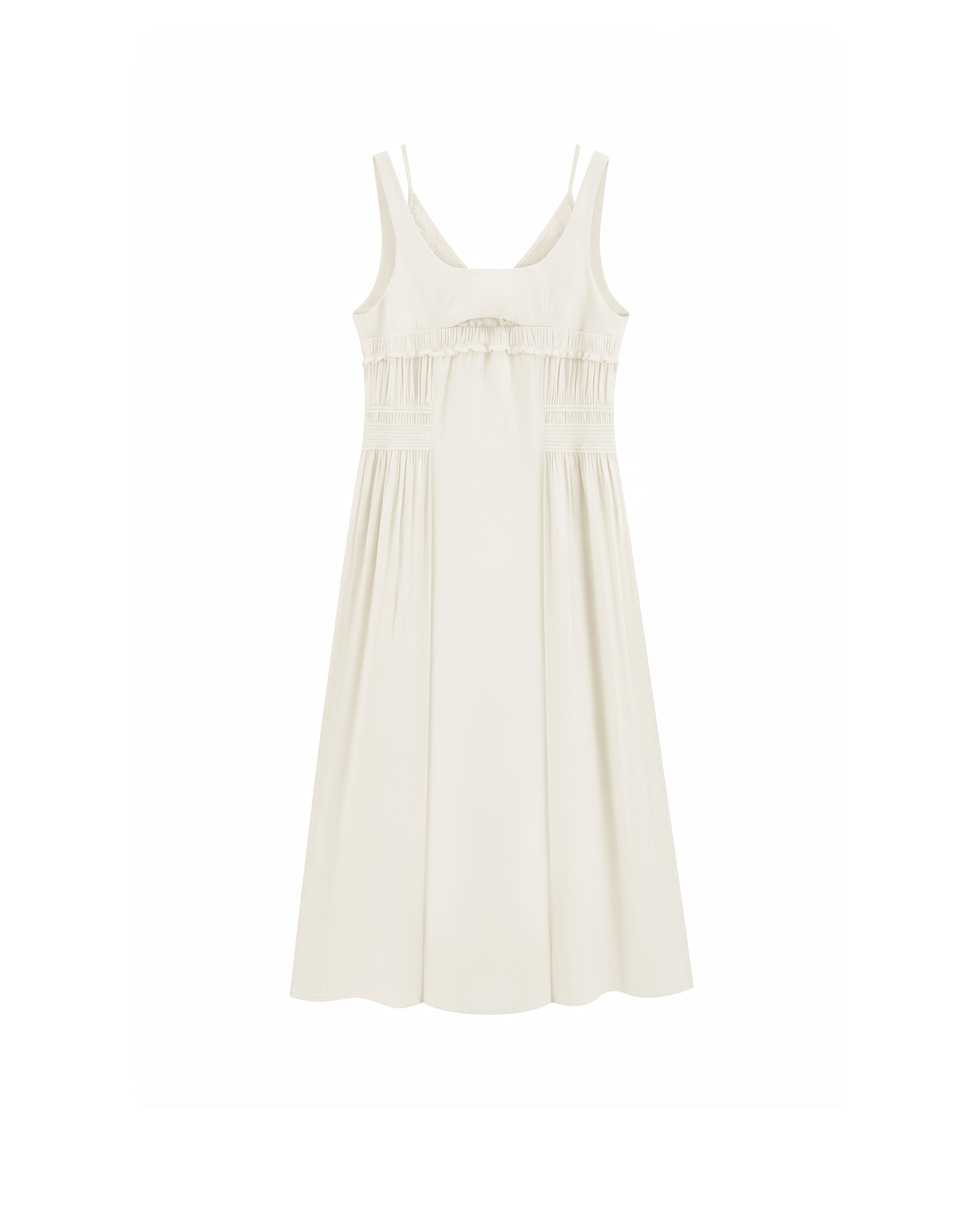 DOUBLE LAYER LACE PINTUCK SATIN DRESS