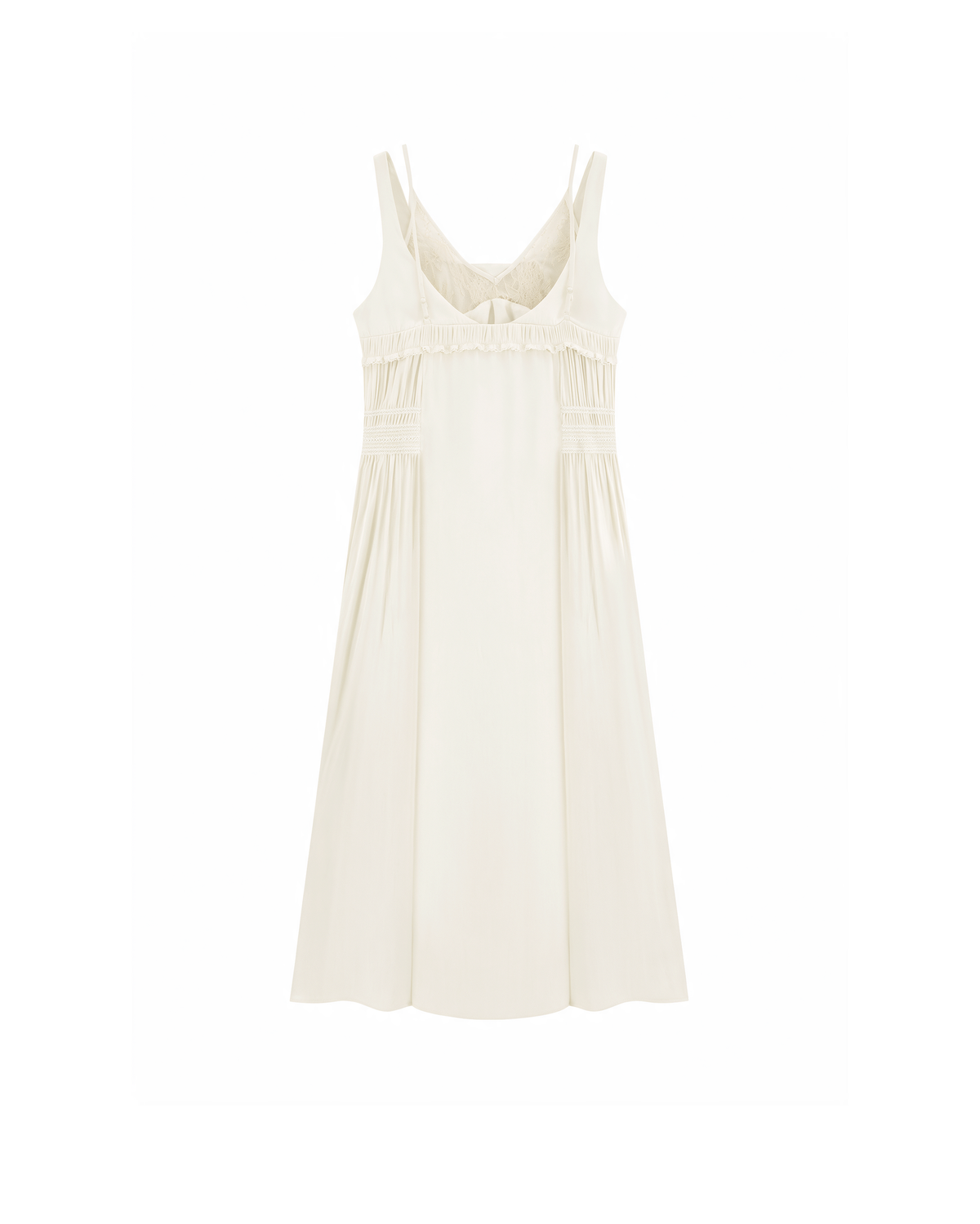 DOUBLE LAYER LACE PINTUCK SATIN DRESS