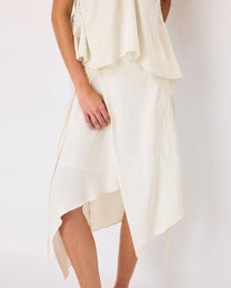 DRAPED EMBROIDERED ASYMMETRIC SKIRT