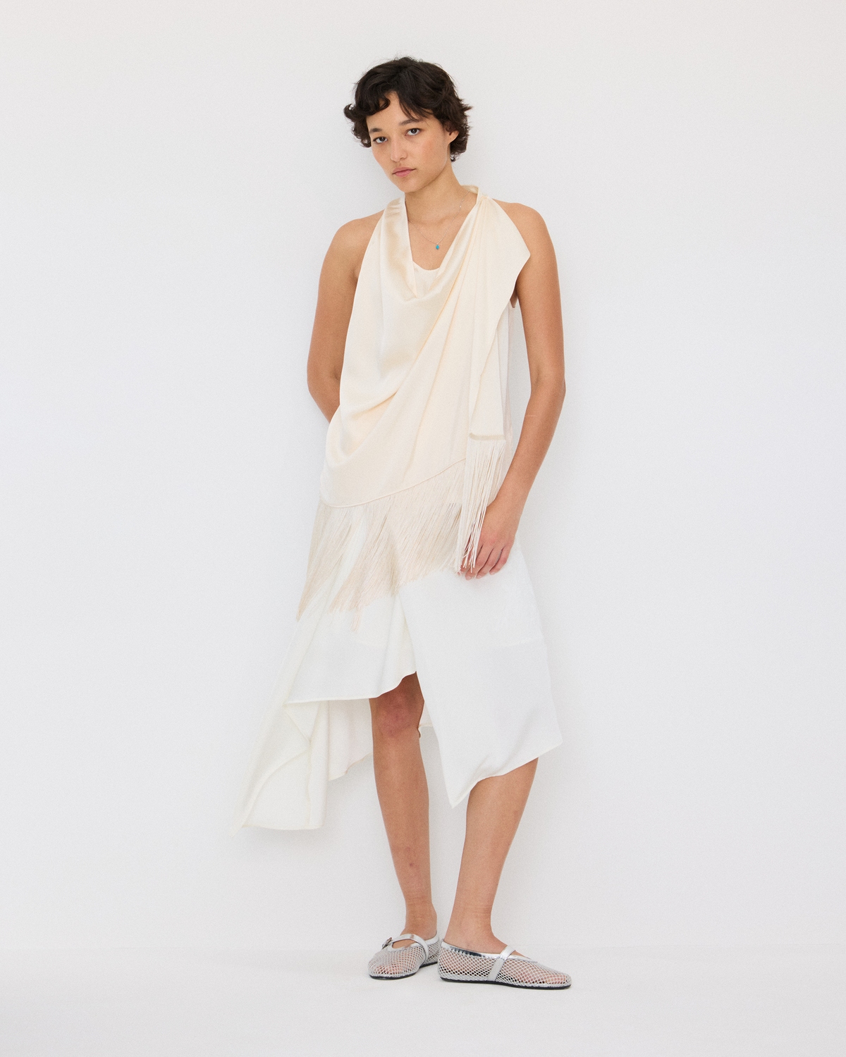 DRAPED EMBROIDERED ASYMMETRIC SKIRT