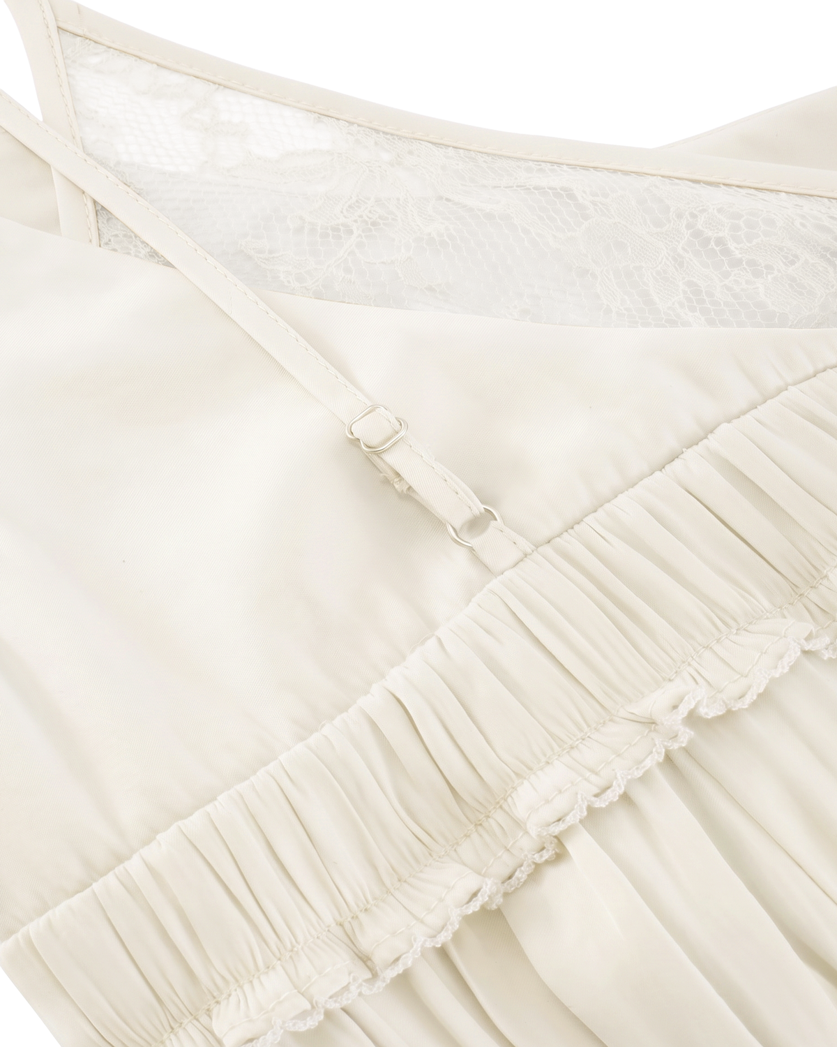 DOUBLE LAYER LACE PINTUCK SATIN DRESS