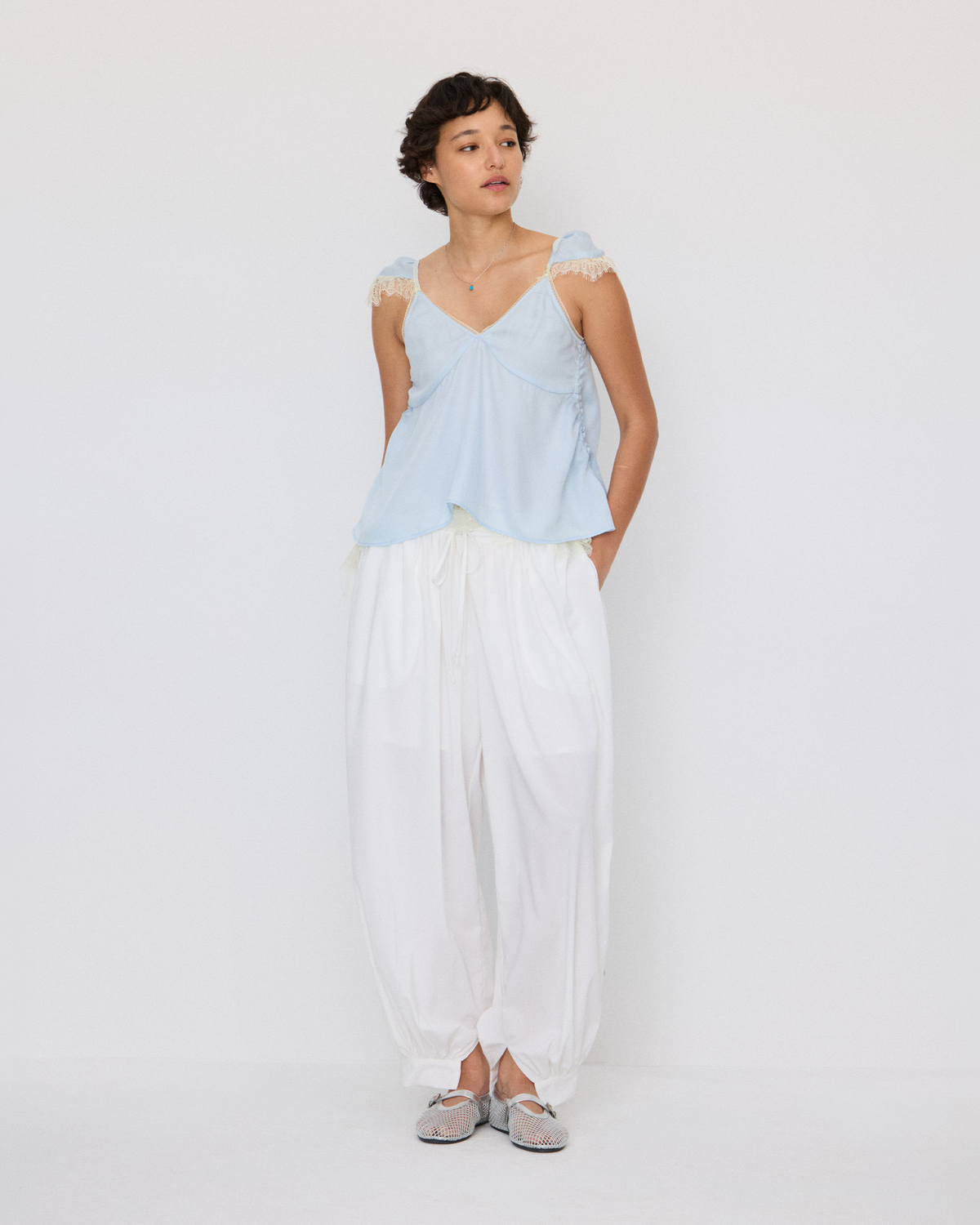 CAP SLEEVE LACE DRAWSTRING CAMI