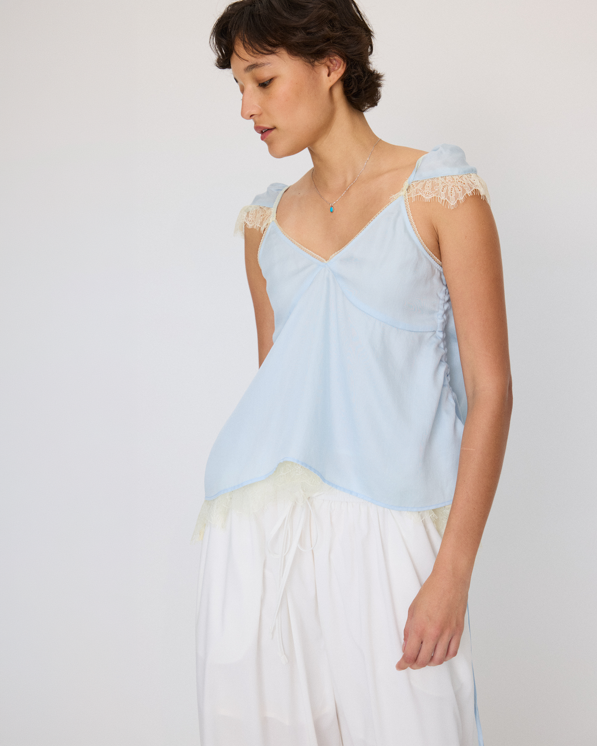 CAP SLEEVE LACE DRAWSTRING CAMI