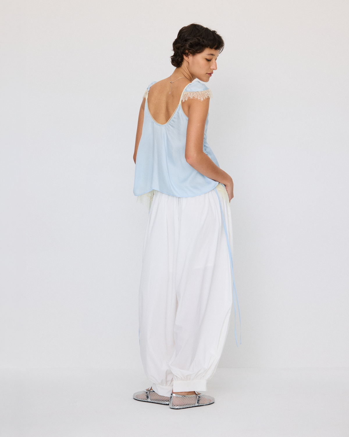 CAP SLEEVE LACE DRAWSTRING CAMI