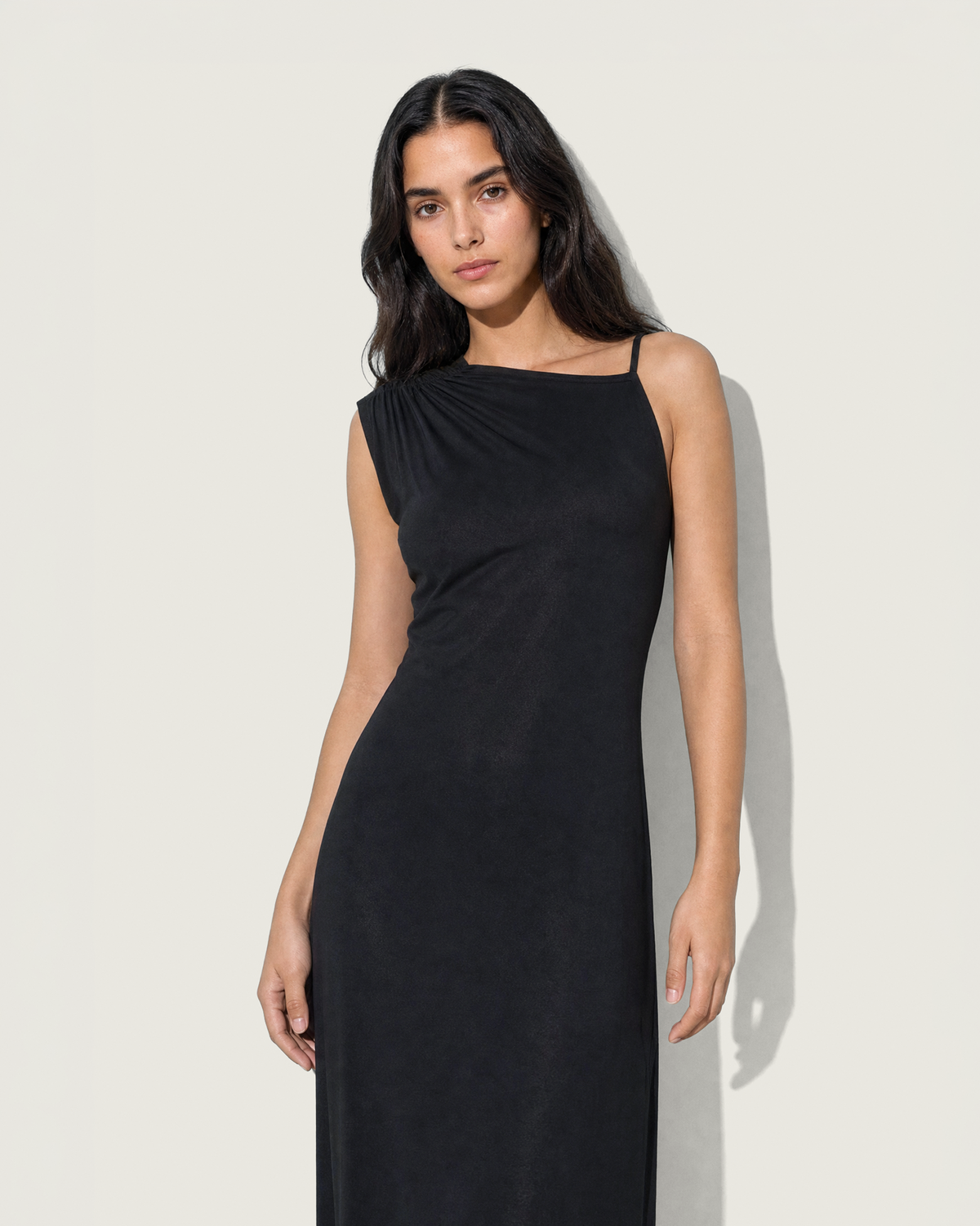 DRAPED-BACK STRAP DRESS