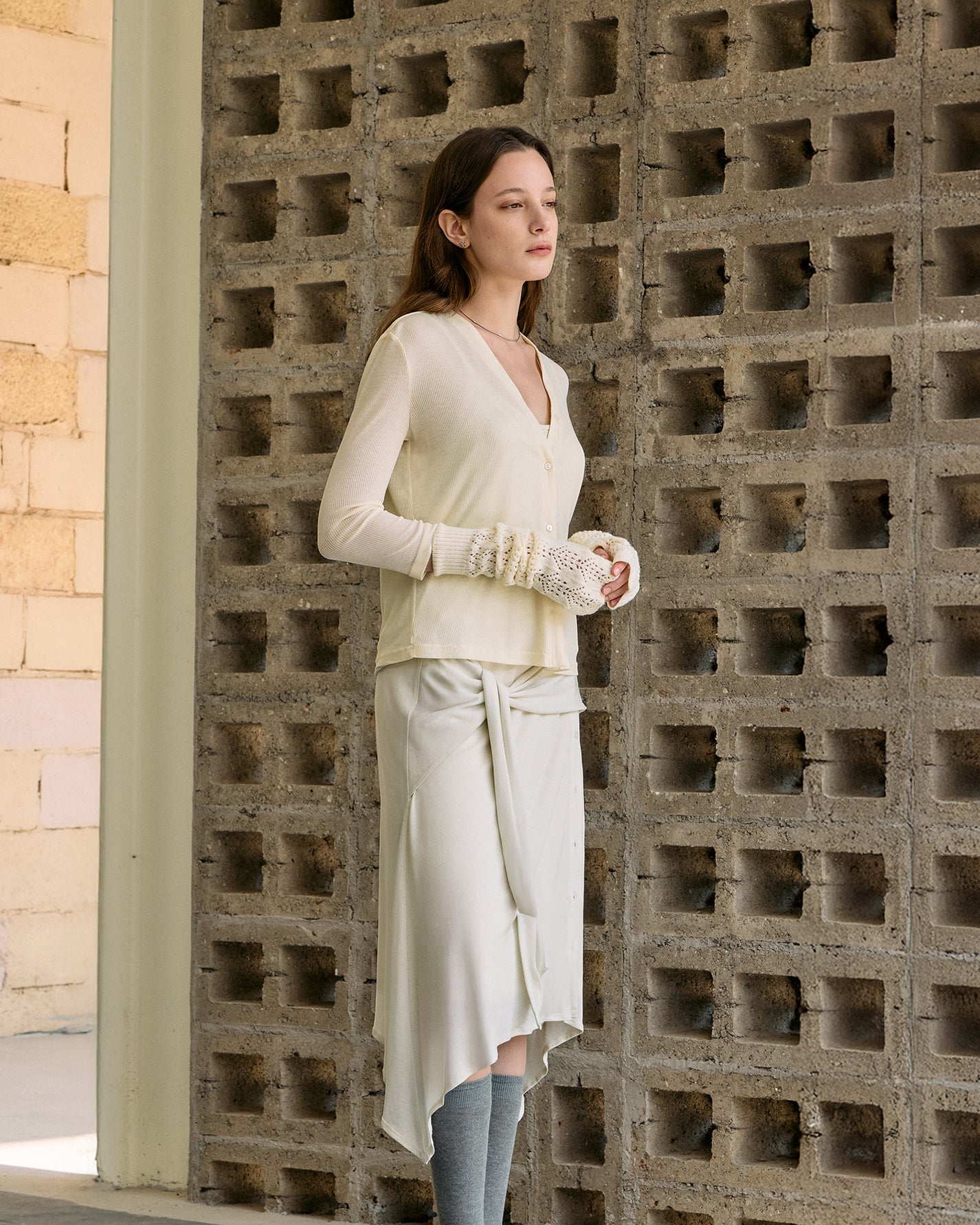 SHORT-SLEEVE RIBBED CARDIGAN