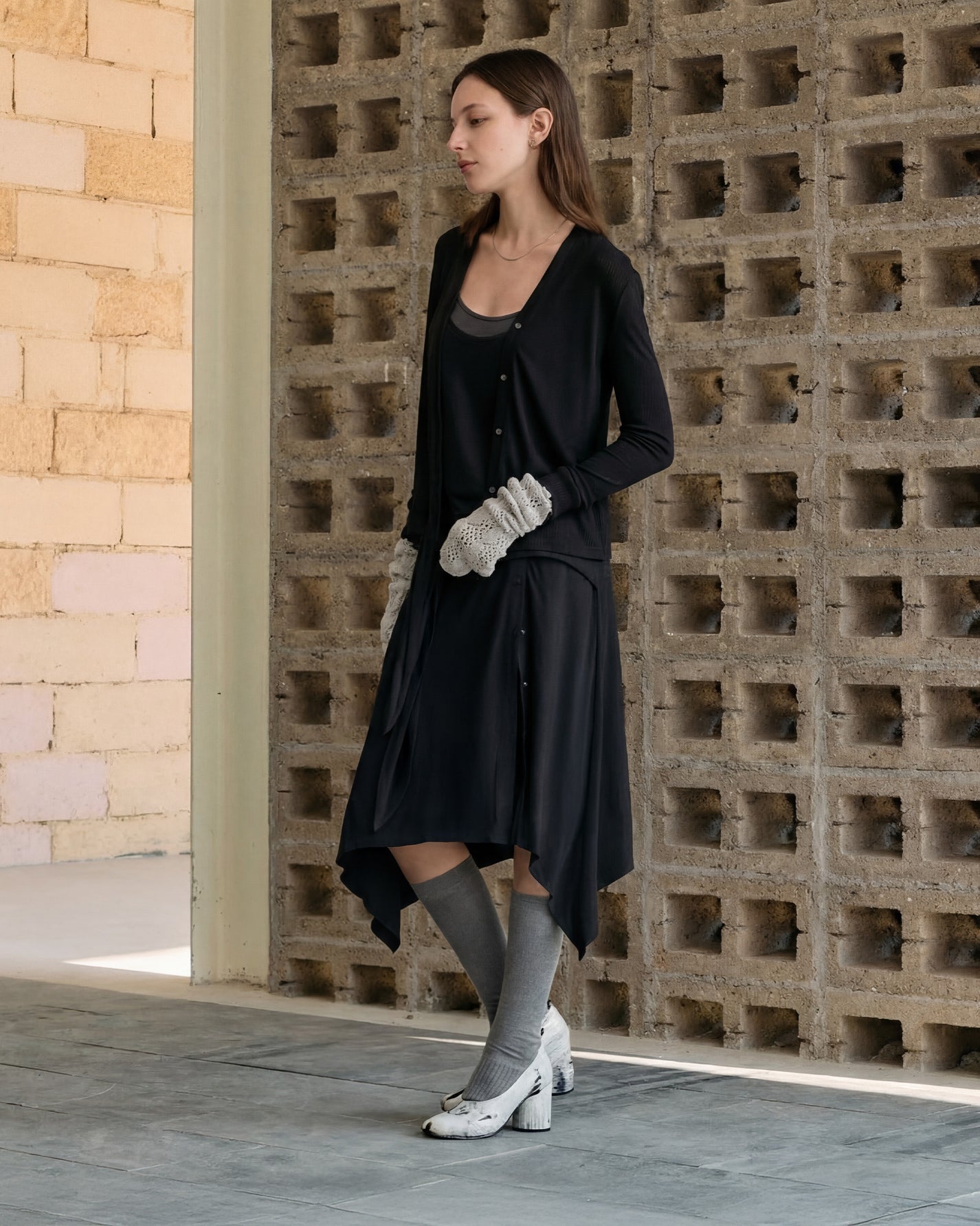 SHORT-SLEEVE RIBBED CARDIGAN