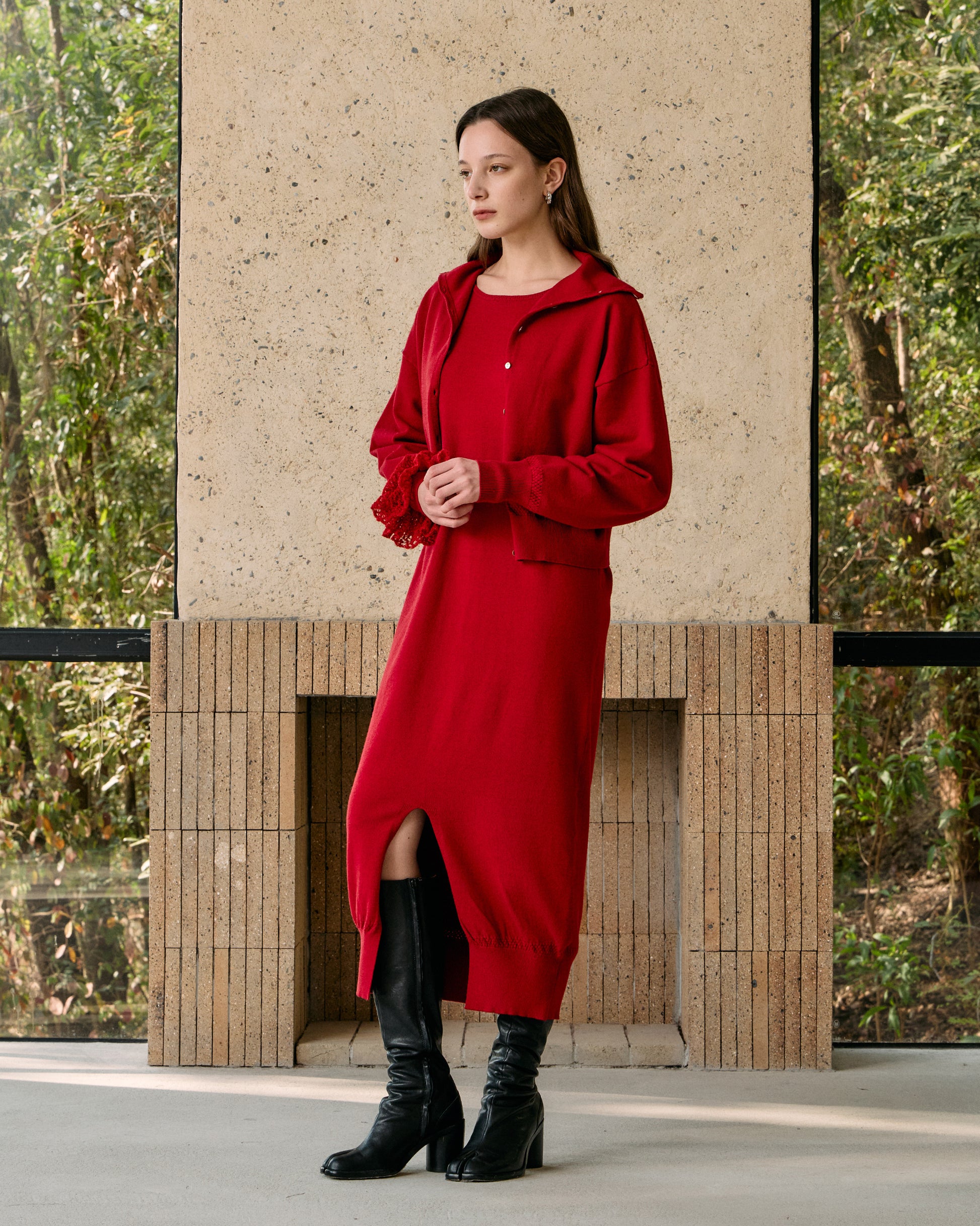 CROPPED TURTLENECK KNIT CARDIGAN