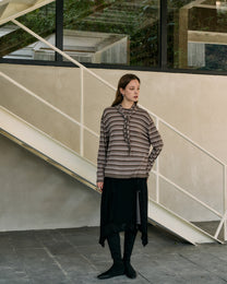 STRIPED SCARF-LAYERED KNIT SWEATER