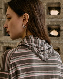 STRIPED SCARF-LAYERED KNIT SWEATER