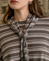 STRIPED SCARF-LAYERED KNIT SWEATER